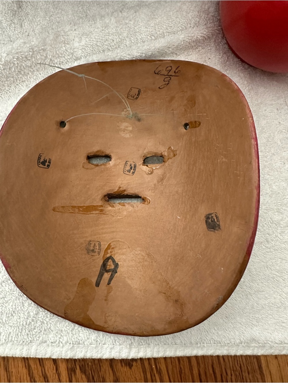 Hand-Painted Teal and Red clay Decorative Tribal Wall Mask - Picture 2 of 2